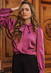Esqualo Rhinestone Satin Bow Tie Blouse, Purple