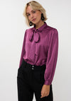 Esqualo Rhinestone Satin Bow Tie Blouse, Purple