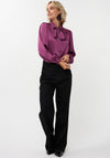 Esqualo Rhinestone Satin Bow Tie Blouse, Purple