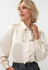 Esqualo Rhinestone Satin Bow Tie Blouse, Cream