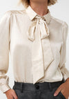 Esqualo Rhinestone Satin Bow Tie Blouse, Cream