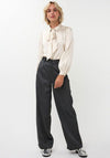 Esqualo Rhinestone Satin Bow Tie Blouse, Cream