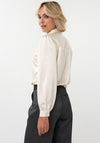 Esqualo Rhinestone Satin Bow Tie Blouse, Cream