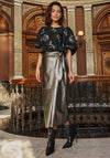 Esqualo Metallic PU Faux Wrap Pencil Skirt, Silver