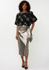 Esqualo Metallic PU Faux Wrap Pencil Skirt, Silver