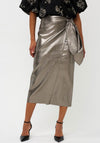 Esqualo Metallic PU Faux Wrap Pencil Skirt, Silver