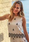 Esqualo Linen blend Embroidered Top, Beige