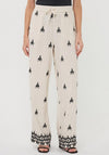 Esqualo Linen blend Embroidered Trousers, Beige
