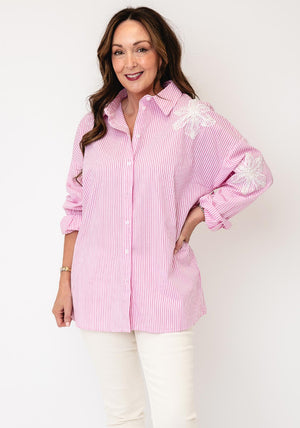 Esqualo Striped With Floral And Bead Detail, Pink