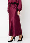 Esqualo Satin Drawstring Midi Skirt, Wine