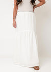 EsQualo Linen Pleated Detail Midi Skirt, White