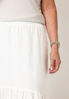 EsQualo Linen Pleated Detail Midi Skirt, White