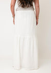 EsQualo Linen Pleated Detail Midi Skirt, White