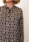 EsQualo Geometric Print with Scarf Detail Blouse, Brown