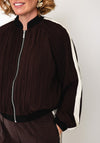 Esqualo Pleated Contrast Stripe Bomber Jacket, Brown
