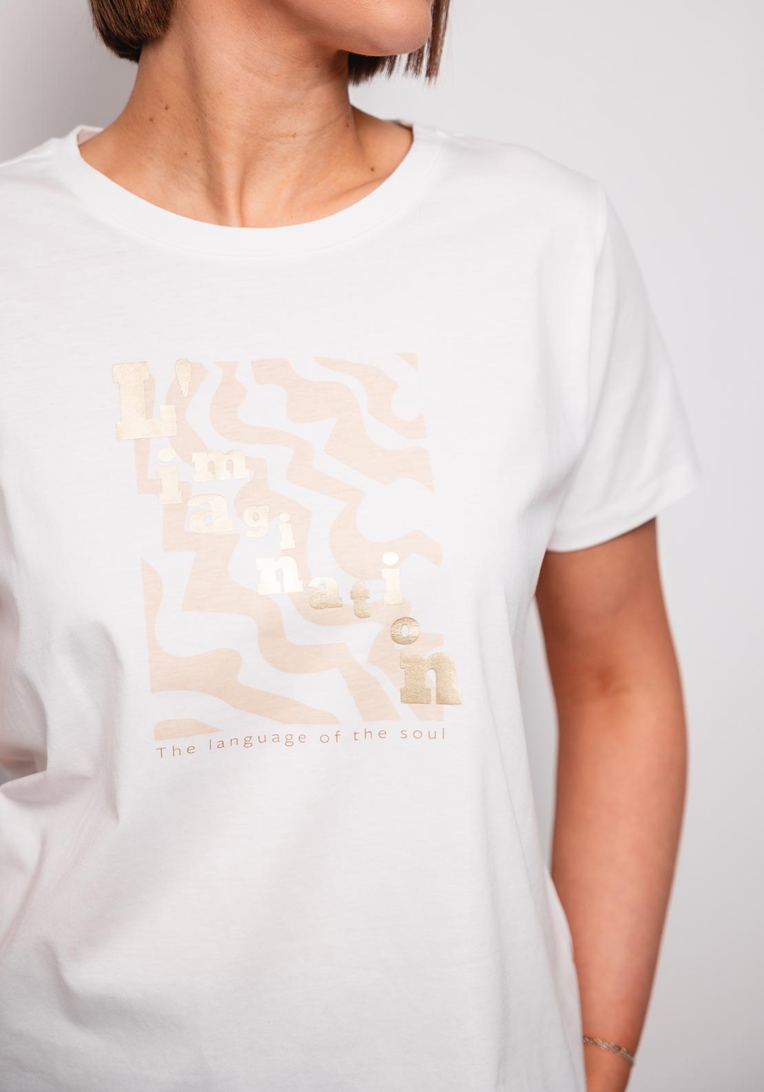 Esqualo Wavy Print T Shirt, White and Beige