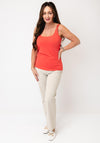 EsQualo Glitter Elasticated Strap Detail Vest, Coral
