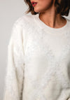 Esqualo Fluffy Knit Sequin Embellished Jumper, White