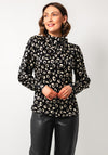 Esqualo Leopard Bow High Neck Blouse, Black