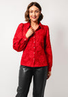 Esqualo Jacquard Floral Fitted Blouse, Red
