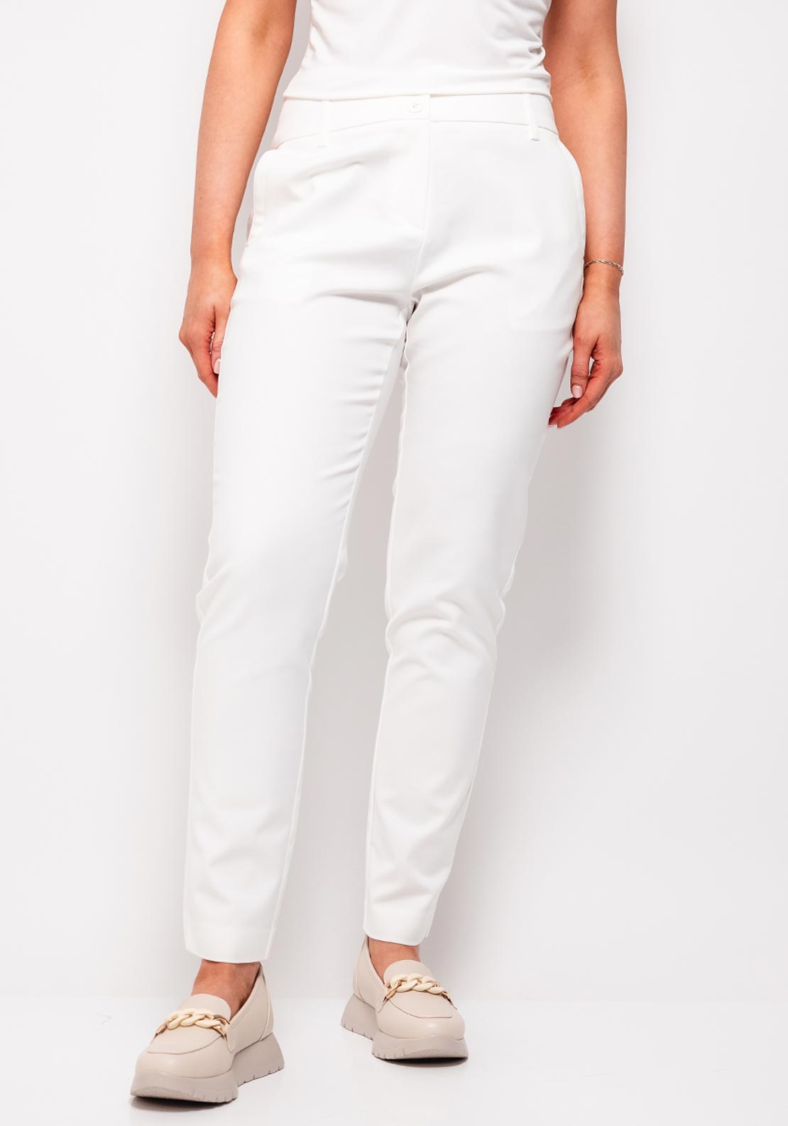 Esqualo High Waisted Slim Leg Trousers, White