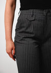 Esqualo Pinstripe Wide Leg Trousers, Dark Grey