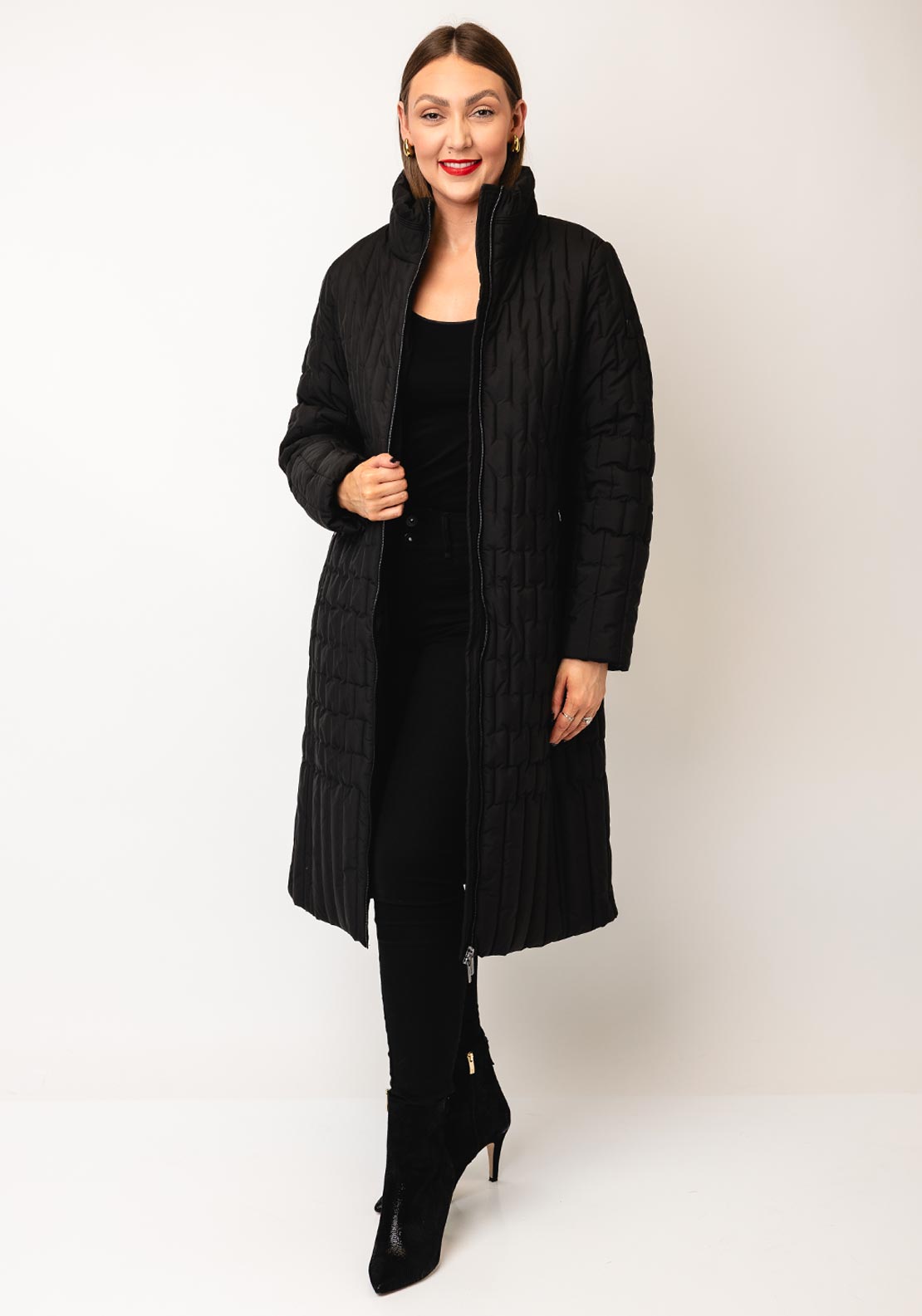 Etage Quilted Long Coat, Black