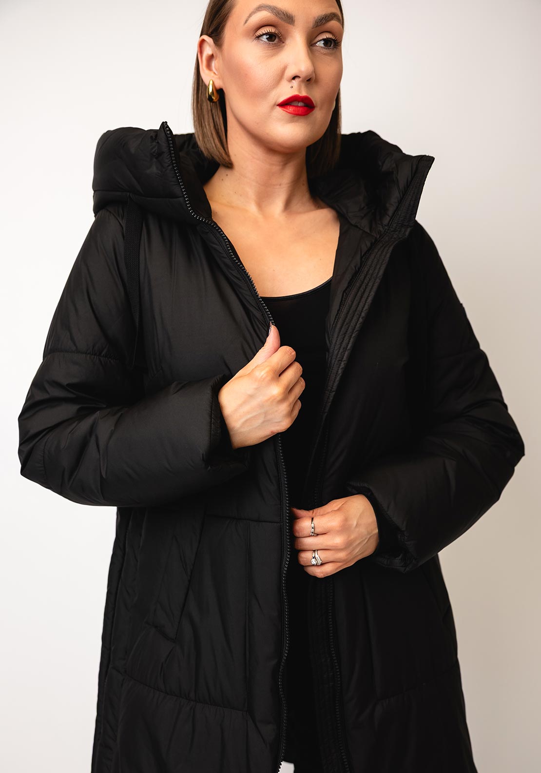 Etage Midi Length Puffer Coat, Black