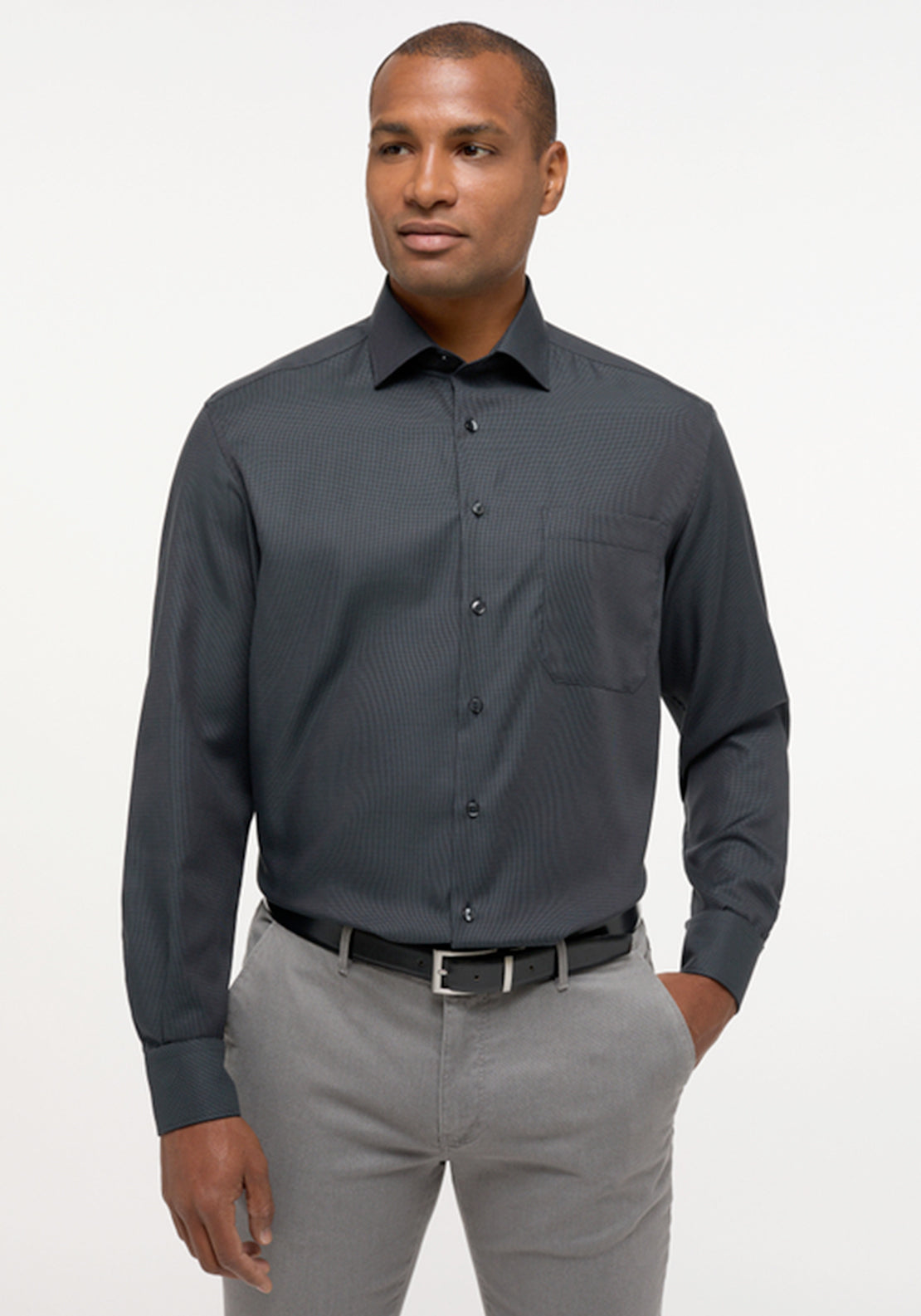 Eterna Mens Long Sleeved Micro Print Shirt, Black