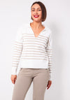 Eva Kayan Lurex Stripe Collar Sweater, White