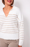 Eva Kayan Lurex Stripe Collar Sweater, White