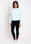 Serafina Collection One Size Heart Cut-Out Sweater, Aqua