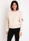 Serafina Collection One Size Heart Cut-Out Sweater, Beige