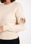Serafina Collection One Size Heart Cut-Out Sweater, Beige