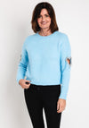 Serafina Collection One Size Heart Cut-Out Sweater, Blue