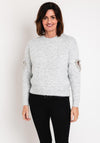 Serafina Collection One Size Heart Cut-Out Sweater, Grey