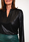 Eva Kayan Wet Look Studded Neckline Top, Black