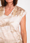 Eva Kayan Camo Print Sequin Detail Top, Gold