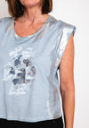 Eva Kayan Metallic Print Top, Blue