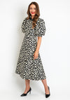 Exquise Puff Sleeve Printed A Line Dress, Black & Cream
