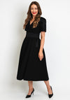 Exquise Satin Pleated Sleeve Midi Dress, Black