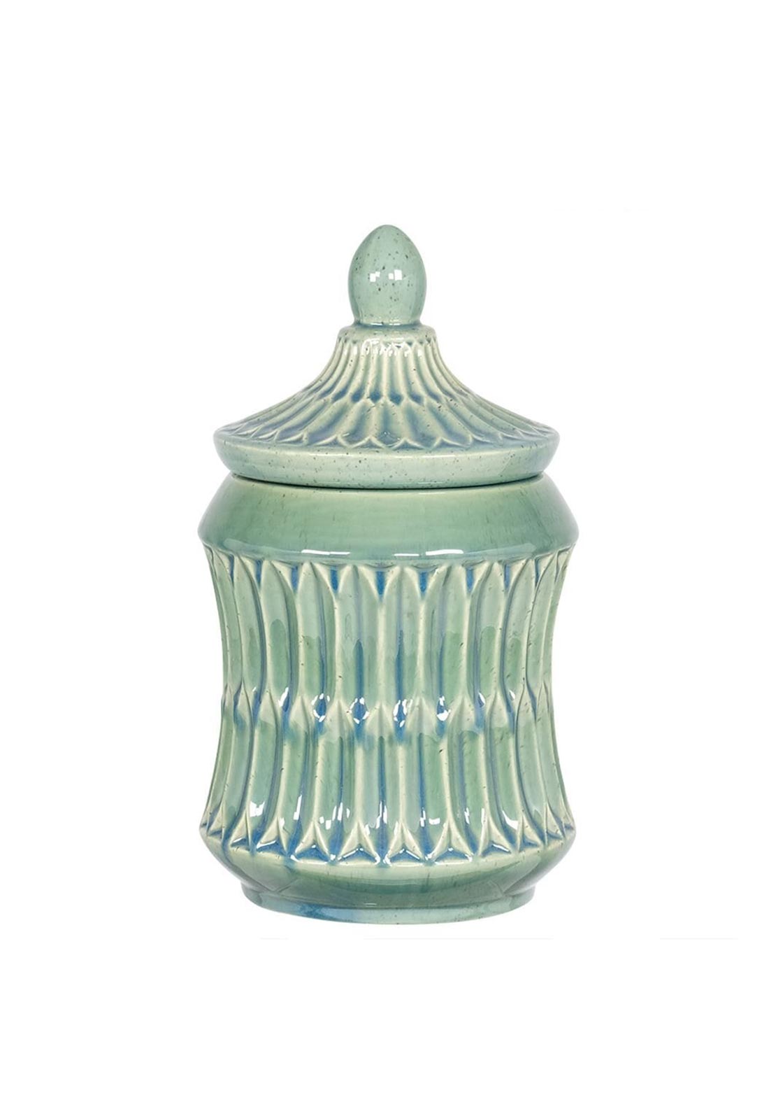Fern Cottage Large Ribbed Jar with Lid, Green - McElhinneys