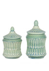 Fern Cottage Large Ribbed Jar with Lid, Green