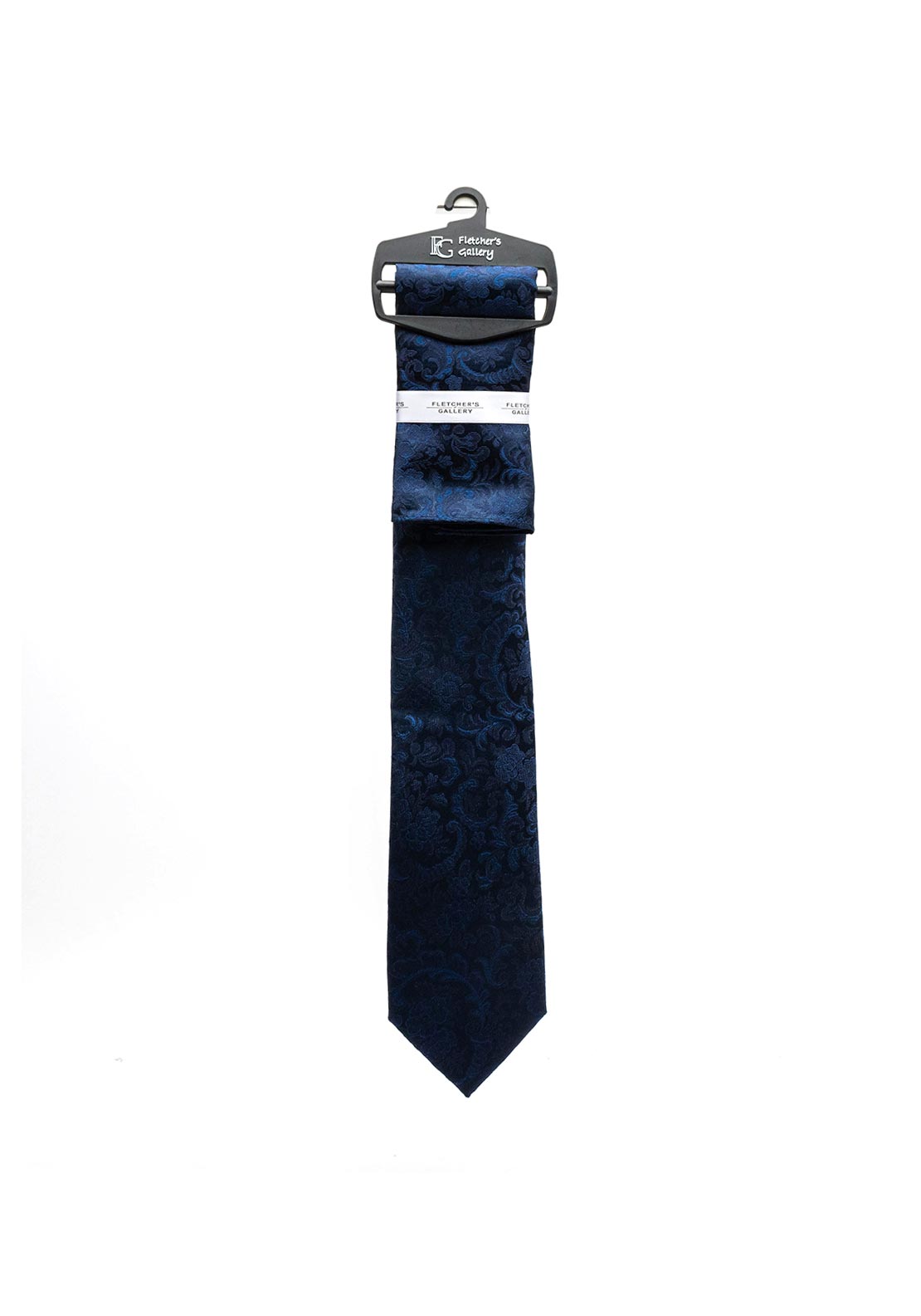 Fletcher’s Gallery Jacquard Print Tie & Pocket Square Set, Navy