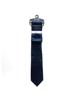 Fletcher’s Gallery Jacquard Print Tie & Pocket Square Set, Navy