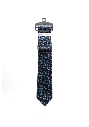 Fletcher’s Gallery Geo Floral Print Tie & Pocket Square Set, Brown & Navy
