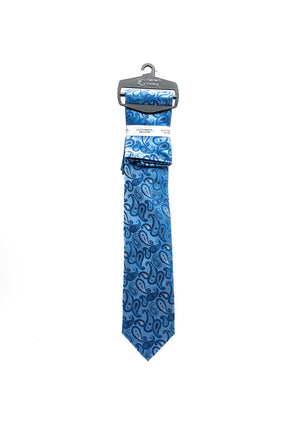Fletcher’s Gallery Paisley Print Tie & Pocket Square Set, Blue