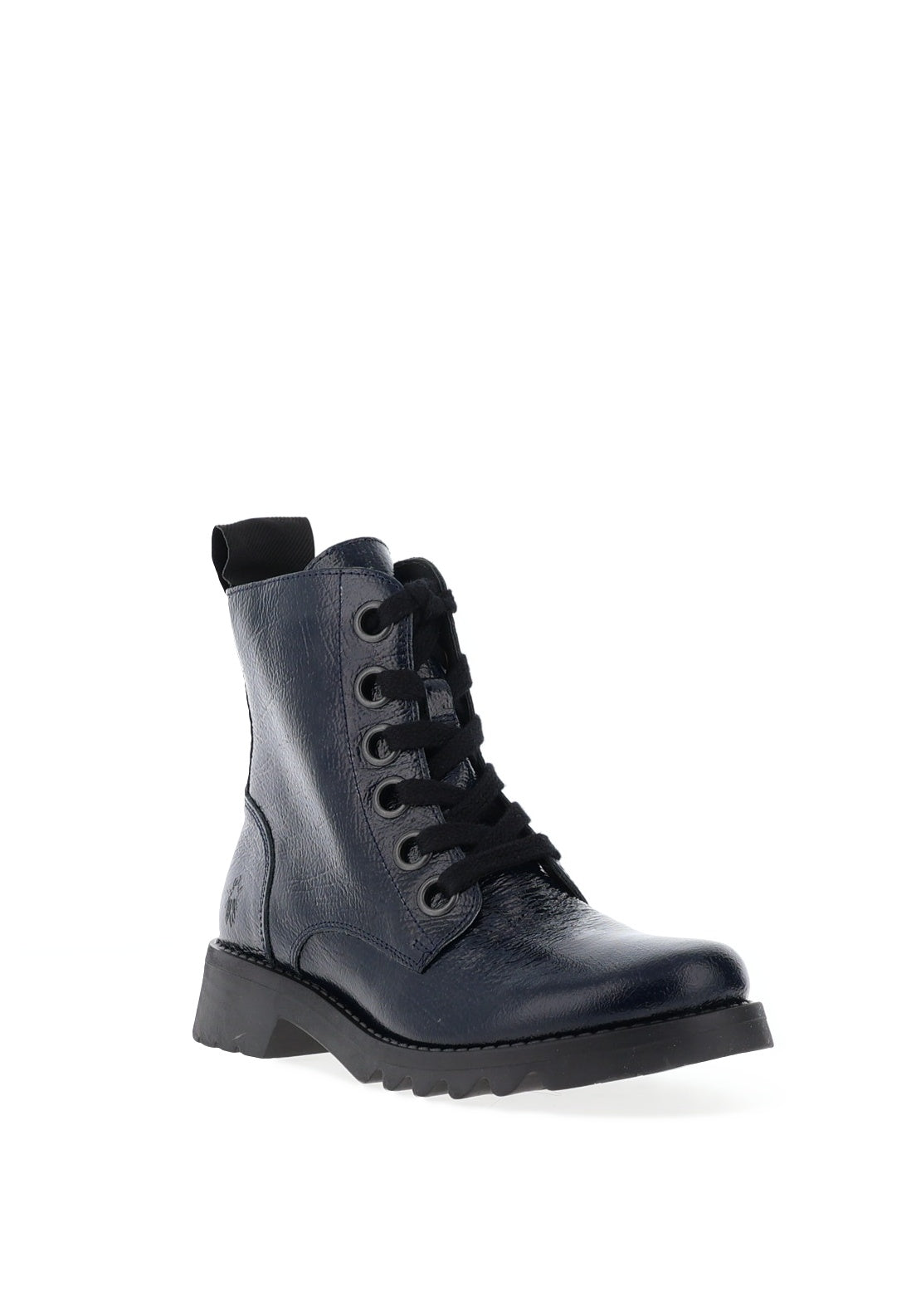 Fly London Patent Lace Up Ankle Boots, Navy