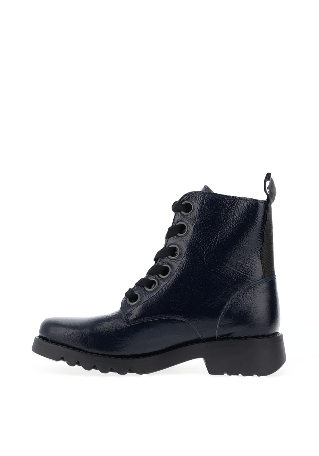 Fly London Patent Lace Up Ankle Boots, Navy