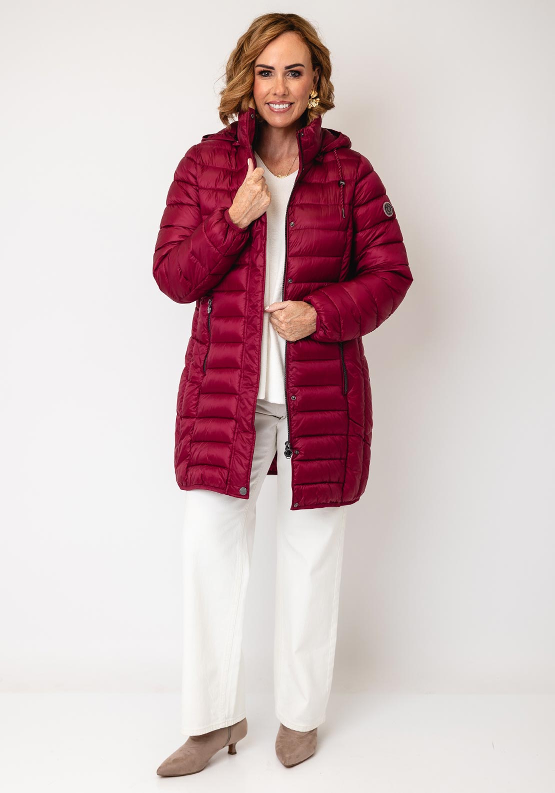 Fransden Down Padded Hooded Coat, Wine